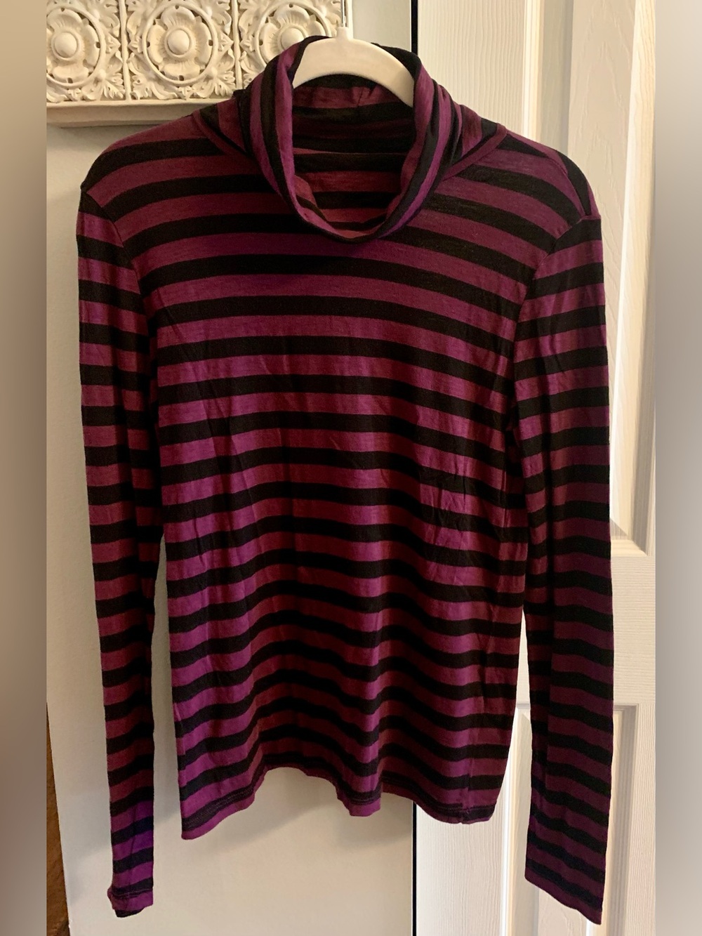 Michael Stars Plum and Black Supima Cotton Slub Stripe Long Sleeve Top NWT - OS - Picture 1 of 7